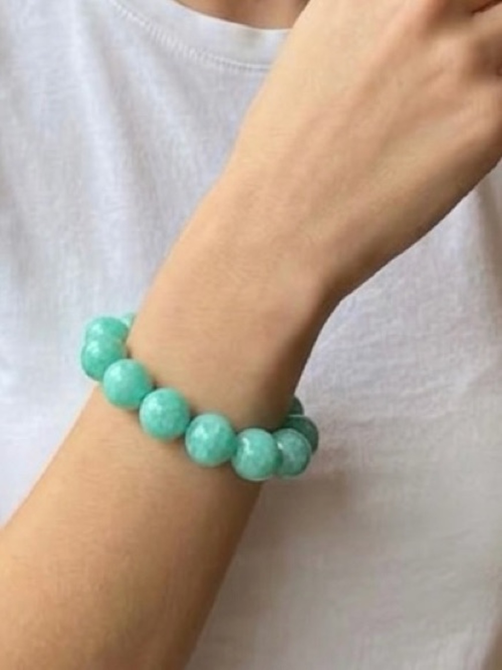 12mm Faceted Amazonite Bead Stretch Bracelet - Women Jewelry